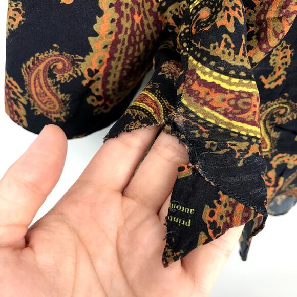 Rokh Double Tie Neck Silk Blouse 8 Paisley Button Front High Neck Long Sleeve - Picture 8 of 8